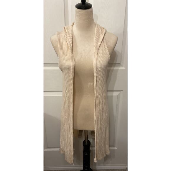 NWT Vocal Women's Cream Waffle Knit Hoodie Vest with Lace Up Back Details, S - Picture 1 of 5